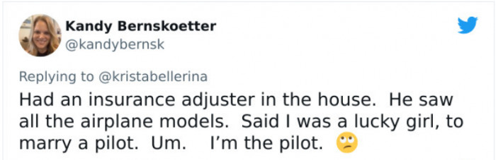 3. Assumed her husband was a pilot when she was