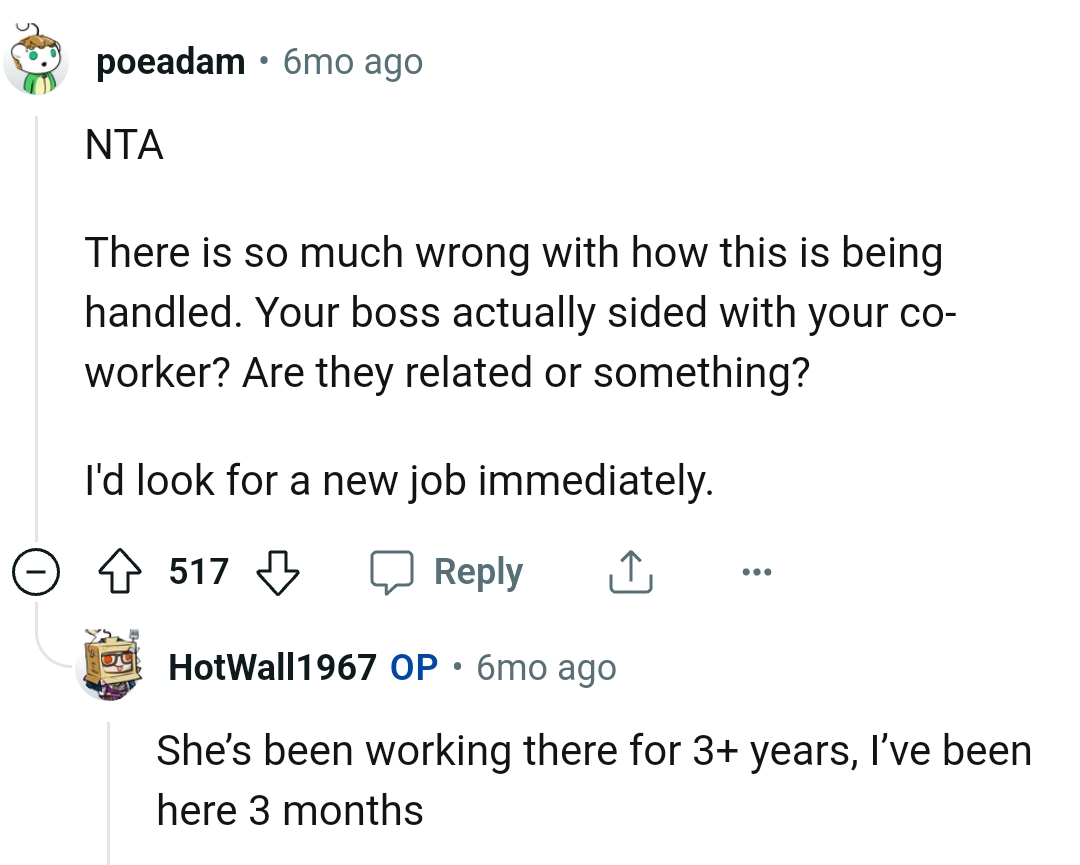 This Redditor Can't Believe OP's Boss Supported the Coworker