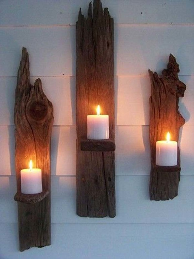10. Craft hanging votive holders from driftwood.
