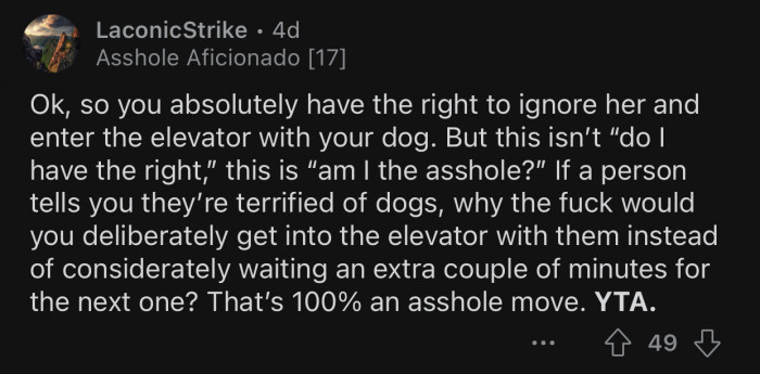 OP could have waited for the next one and avoided this confrontation.