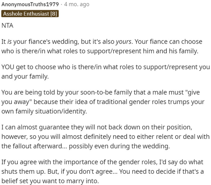 It's OP's wedding, and she has the right to choose who supports and represents her