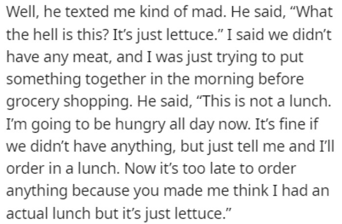 OP's partner wasn't happy when he saw his lunch