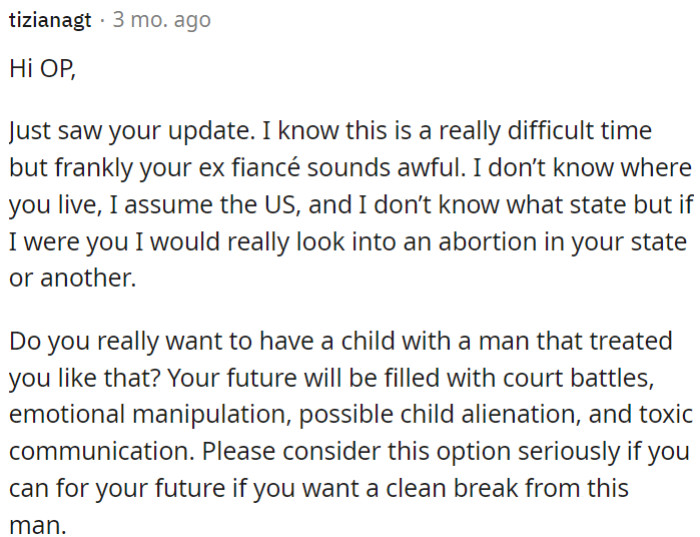 OP should seriously consider getting an abortion