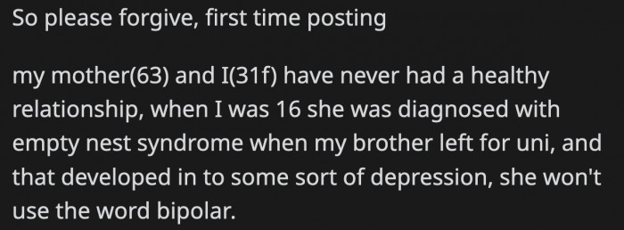 OP's mom suffered from depression and was diagnosed with empty nest syndrome