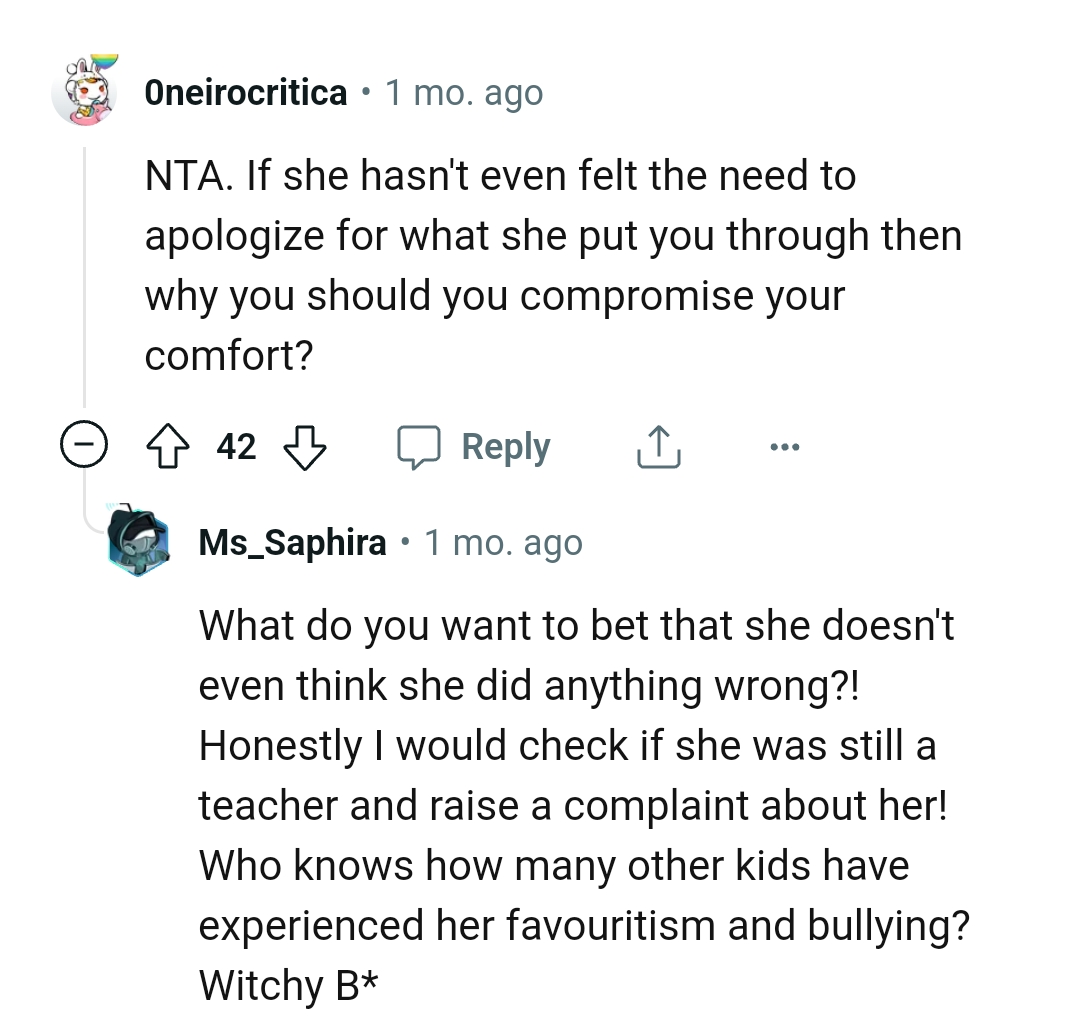 Why Should the OP Compromise Her Comfort?