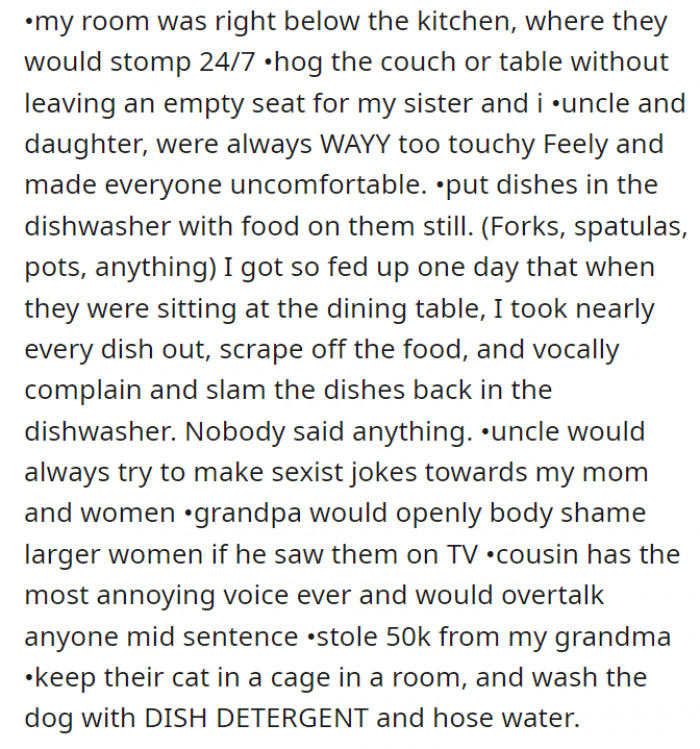 OP lists a “small” list of the things they did—by small, they meant 9 bullet points. Overall, the new family was a weird bunch.