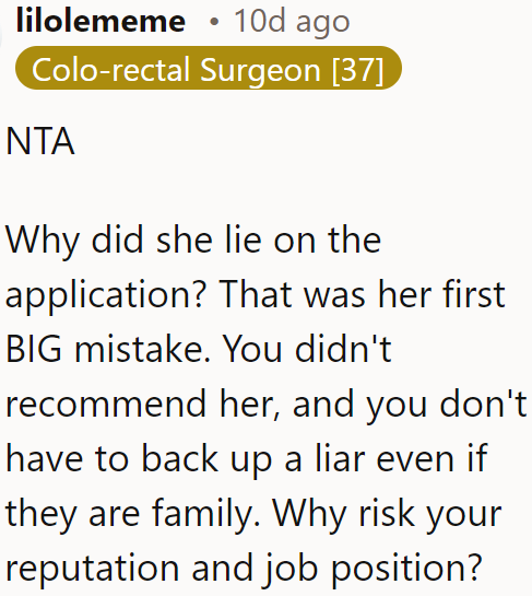 There's no real reason to support a liar, even if they're family.