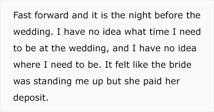 Then came the night before the wedding date, and the bride still hadn't responded.