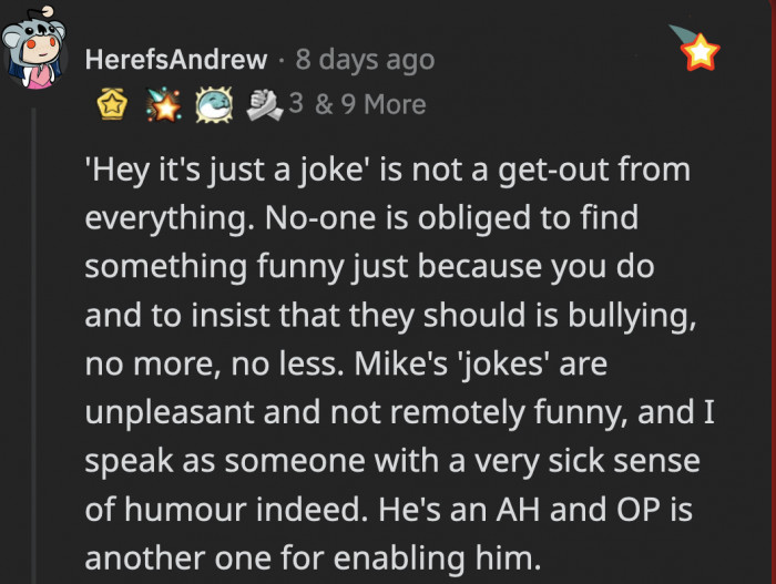 Having a different sense of humor is different from making mean comments that are borderline bullying