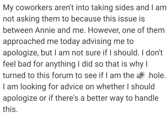 The OP doesn't feel bad for anything