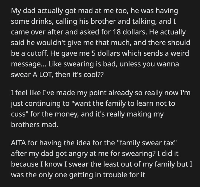 OP said that's ridiculous because it implies that cursing is bad unless you do it a lot. Is OP brilliant or is she an unladylike a**hole?