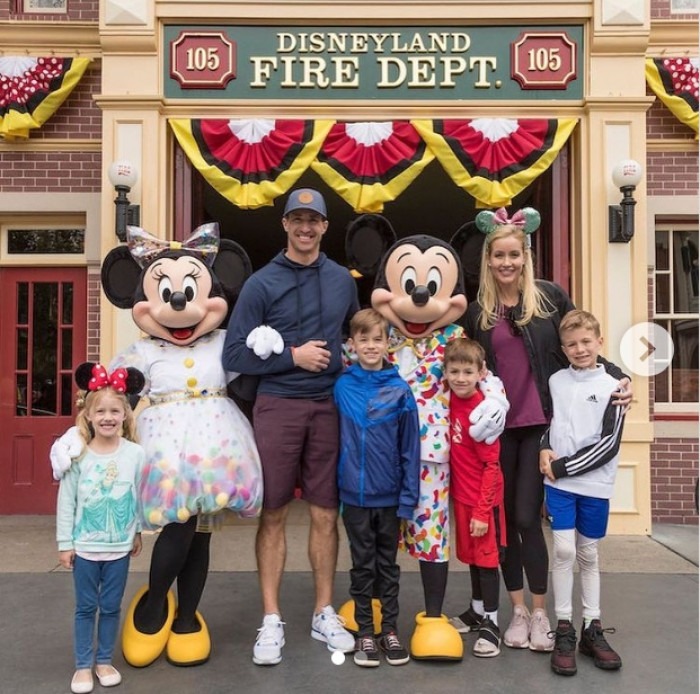 1. Drew Brees and his wife, Brittany, brought their four kids—Rylen, Bowen, Callen, and Baylen—to meet Mickey Mouse and Minnie Mouse at Disneyland