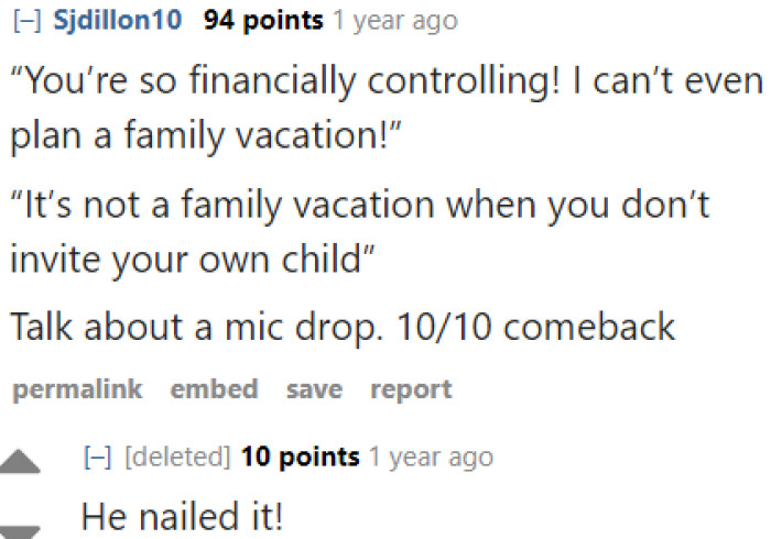 The father had the best comeback to his crazy wife.