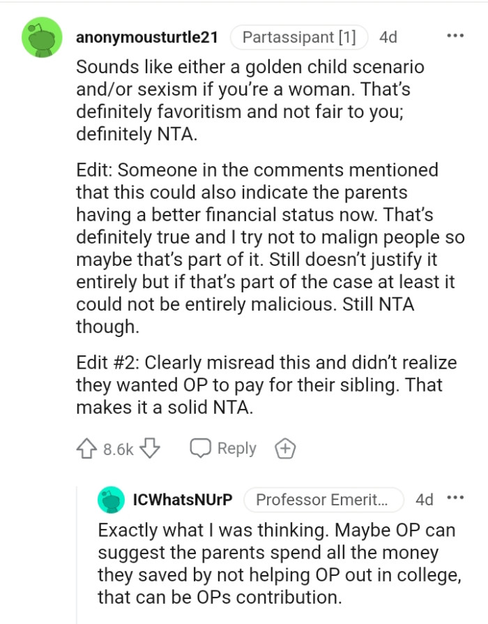 That's favoritism, and it's not fair to the OP