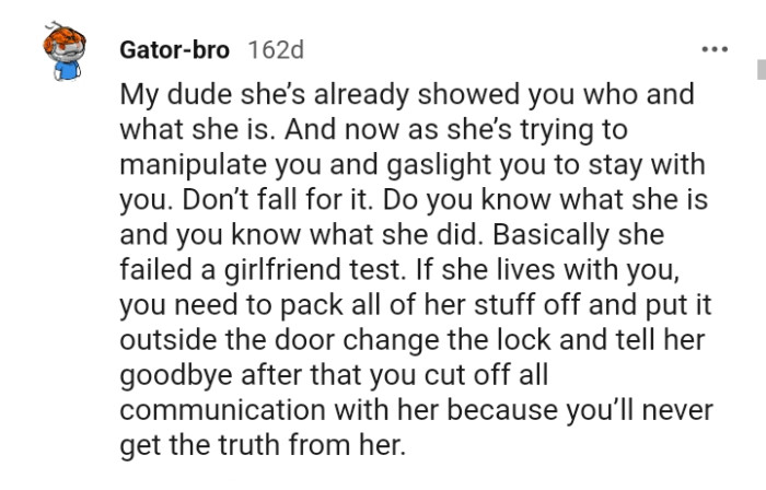 The OP needs to pack all her stuffs off