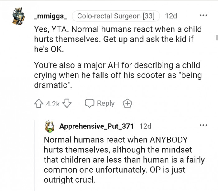 Normal humans react when a kid is hurt