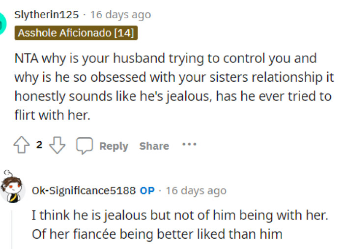 It does sound like he's jealous but OP responded to let them know what the reasoning is that she thinks he's acting this way.