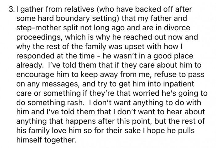 And, lastly, she mentioned that her father had since broken up with his wife.