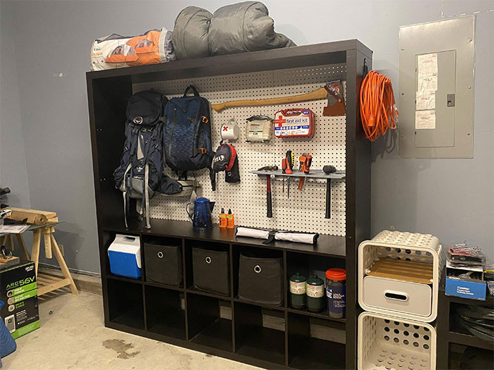 48. Kallax converted into camping gear storage