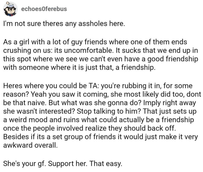 They both made mistakes, but it doesn't seem like an easy situation for her to navigate