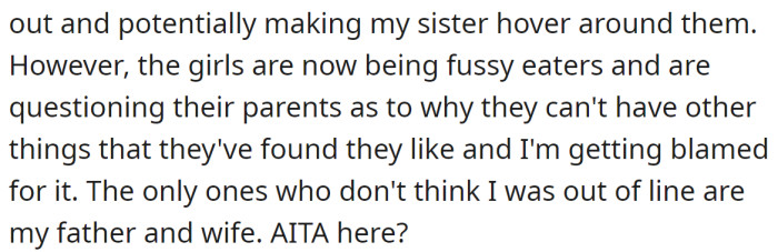 So, was he wrong to allow them to eat his food, despite the fact that the girls were already trying non-vegetarian meals away from their parents' knowledge?