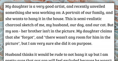 Daughter 'Forgets' to Draw Her Brother in Family Portrait, So Mother Refuses to Hang It Up