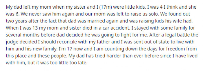 He explained that his father had left him, his sister, and their mother many years earlier.