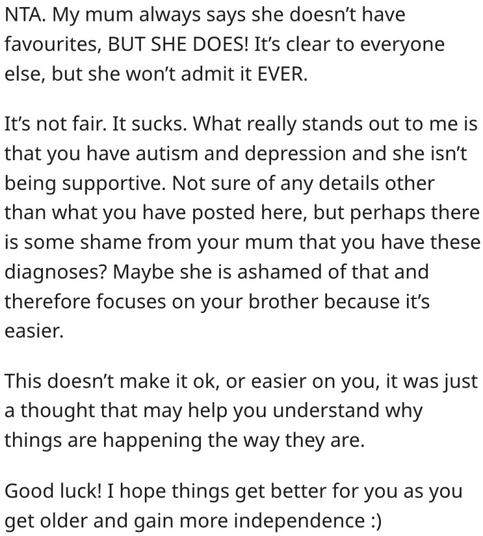 5. It's possible that her mother feels ashamed that she's autistic.