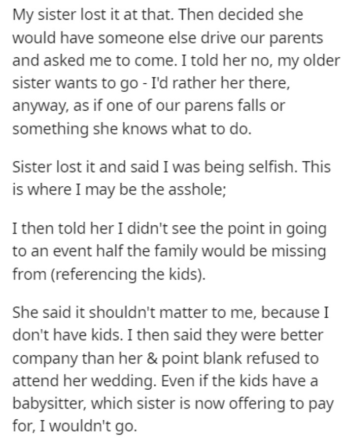 OP doesn't see the point in going to the wedding since there will be no kids