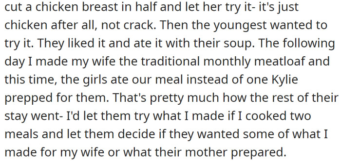 He allowed them, and since then, the girls have continued to eat non-vegetarian food while staying at OP's house.