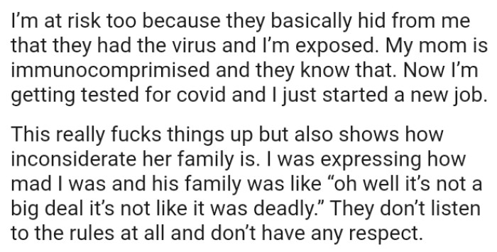 The OP is getting tested for Covid as he just started a new job, and this really messes things up for him