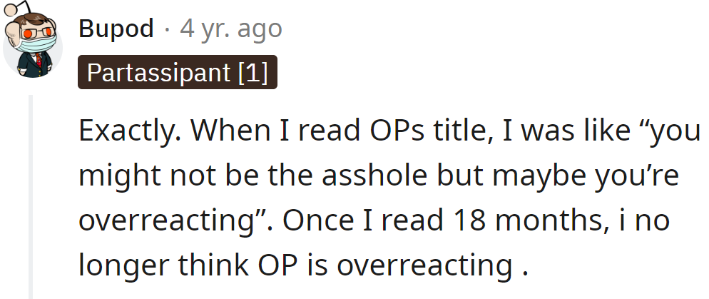 The OP is definitely not overreacting