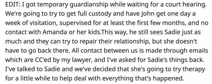 OP did and they worke out a temporary situation for her ex-husband's custody while she got help for her daughter