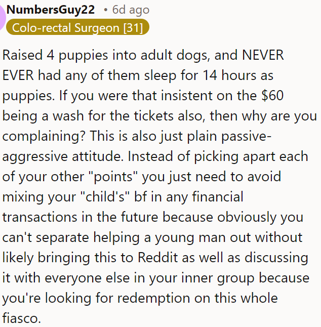 OP should stop involving the child’s boyfriend in financial matters to avoid future issues.