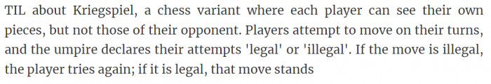 38. Kriegspiel, a chess variant