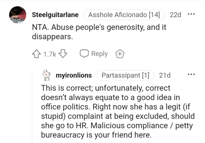 We've gathered some of the most upvoted comments from Redditors in response to the OP's story