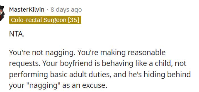 Some people agreed with her stance, stating that she was actually helping her boyfriend.