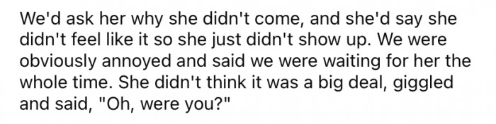 When questioned about why she didn't come, Billie would say she 