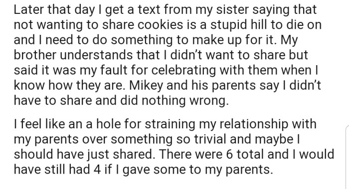 Later That Day, OP Got a Text from Her Siblings Who Were Berating Her Behavior. However, Her Boyfriend and His Parents Are Firmly on Her Side