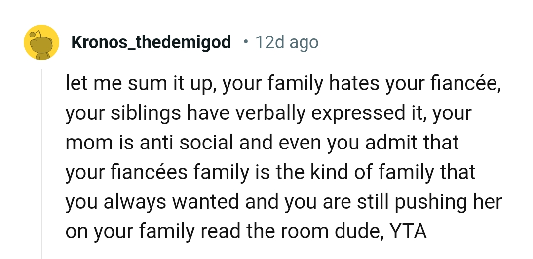 OP's Family Hates His Fiancée