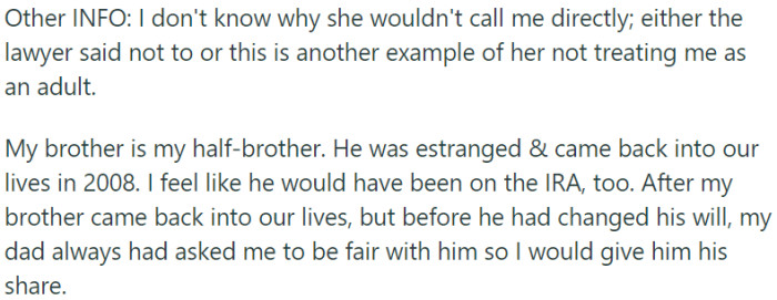 Redditor ponders keeping father's money, citing lack of direct communication and brother's reentry into their lives