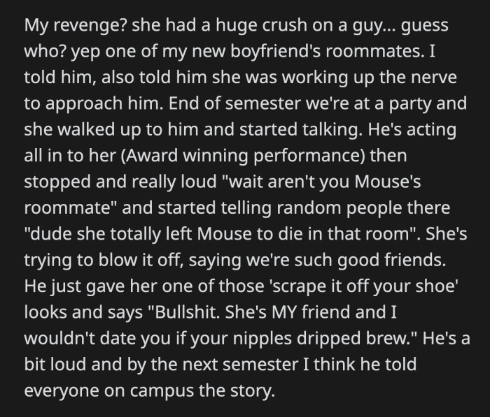 The guy called her bluff and said he was OP's friend. He told her, 