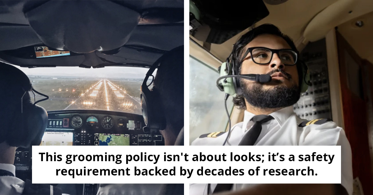 Airlines prohibit pilots from sporting beards or facial hair due to crucial safety considerations.