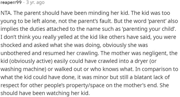It was reasonable to express shock and concern, but not necessarily to yell at the child