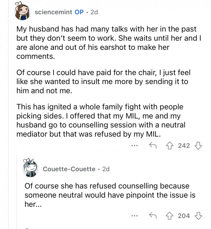 The MIL sent a not-so-subtle message by sending the invoice to the husband instead.