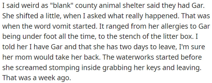 OP told her to leave, and she left in tears.