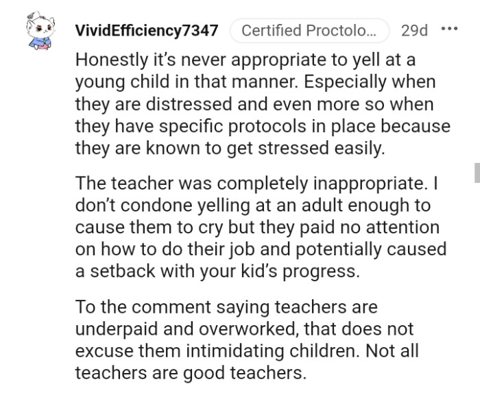 The teacher's actions were completely inappropriate