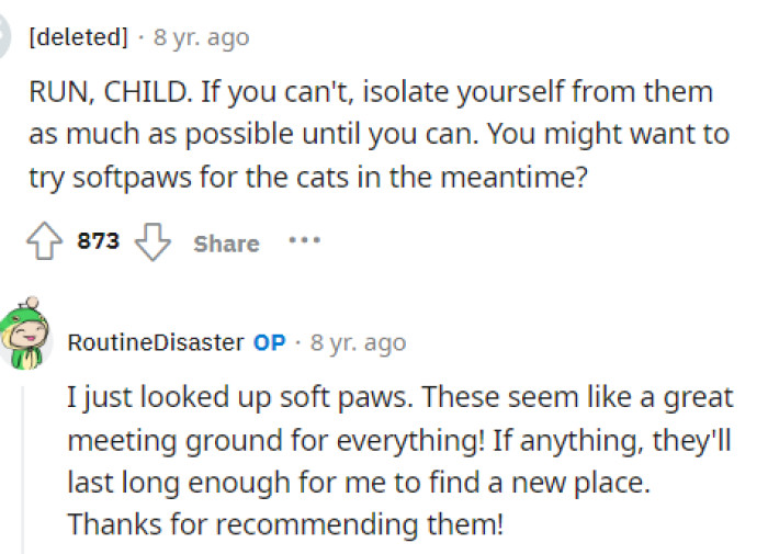People suggested other products that may help them reach a common ground, at least regarding the cat situation and ensuring that the baby doesn't get hurt.