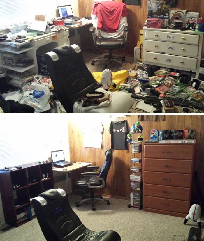 "Here's A Before-And-After Of My Cleaned Bedroom"