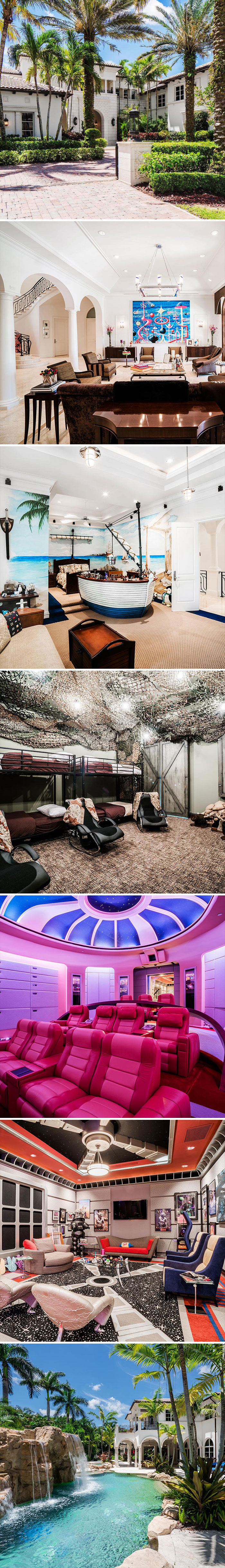 20. A spacious 19,972 sq ft home in Boca Raton, FL, with themed rooms, is available for rent at $199,000 per month.